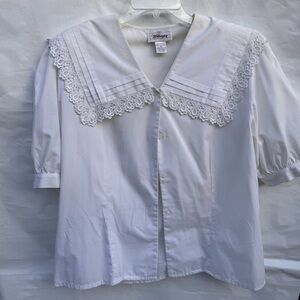 Worthington // vintage white large collar button down top size 16 wk1